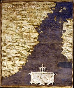 1570年頃の「地理的地図の広間」のアフリカ地図（パネルに油彩 作： Egnazio Danti