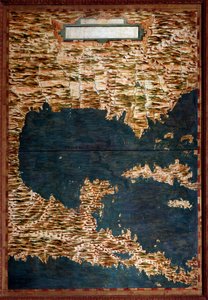 メキシコ、キューバ、フロリダ、ジャマイカ エグナツィオ・ダンティ（1536-1586）という数学者、宇宙学者、イタリア人建築家が作った地図。1567年頃。フィレンツェ、ヴェッキオ宮殿、マッパモンドの部屋（Sala del Mappamondo