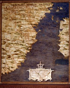 エグナツィオ・ダンティ（1536-1586）という数学者、宇宙学者、イタリア人建築家が作成した南アフリカとグッド・エスペランス岬の地図です。1567年頃フィレンツェ、ヴェッキオ宮殿、マッパモンドの部屋（Sala del Mappamondo 作： Egnazio Danti