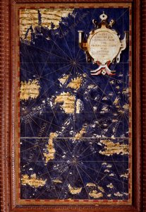 数学者、宇宙飛行士、イタリア人建築家のエグナツィオ・ダンティ（1536-1586）が作成したモルッカ諸島の地図。1567年頃。フィレンツェ、ヴェッキオ宮殿、マッパモンドの部屋（Sala del Mappamondo 作： Egnazio Danti