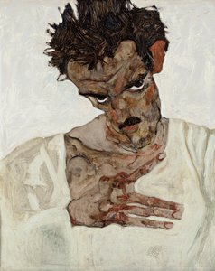頭を下げた自画像 作： Egon Schiele