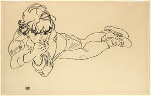 彼の胃に横たわる少年、1918 作： Egon Schiele