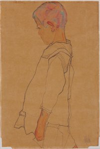 左向きのプロファイルの子 作： Egon Schiele