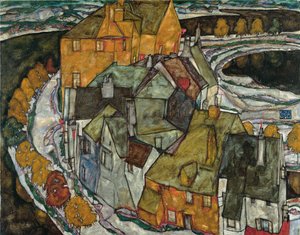 家のクレセントIIアイランドタウン、1915 作： Egon Schiele
