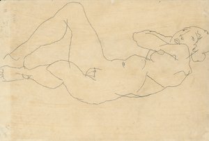 頭の後ろに手を持つ女性のヌード、1914 作： Egon Schiele