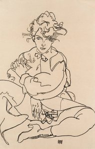 開脚で座っている少女、1918年 作： Egon Schiele