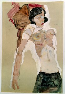 半分裸の女性。エゴンシーレ（1890〜1918年）、1911年鉛筆、水彩画。薄暗い：45,9x31,1cm。ウィーン、グラフィッシュサムルングアルベルティーナ