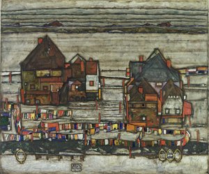 洗浄ラインのある家、1914 作： Egon Schiele