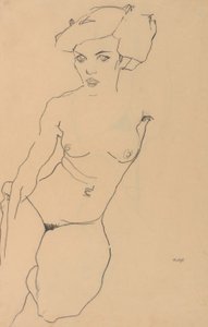 ひざまずく女性ヌード 作： Egon Schiele
