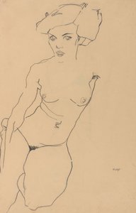 ひざまずく女性裸体 作： エゴンシーレ