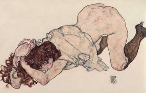 ひざまずく少女、両肘で休む、1917年 作： Egon Schiele