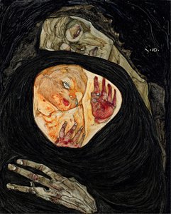 死んだ母親。 エゴン・シーレ (1890-1918) による絵画、木に油彩 作： Egon Schiele