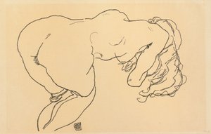 長い髪のヌード、前傾、後ろ姿; Langhaariger Akt、vornubergebeugt、Ruckenansicht、1918
