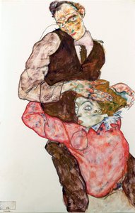 恋人 - シーレ、エゴン (1890-1918) - 1914-1915 - 黒チョーク、グワッシュ、紙 - 47,4x30,5 - レオポルド美術館、ウィーン 作： Egon Schiele