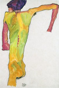 男性のヌード、自分自身を支える - シーレ、エゴン (1890-1918) - 1910 - 紙にグワッシュ - 44.7x30.2 - レオポルド美術館、ウィーン 作： Egon Schiele