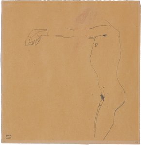 腕を左に上げた男性のヌード、1909年 作： Egon Schiele