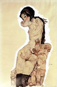 お母さんと子供。 （お母さんと子供）。 エゴン・シーレ (1890-1918) の作品、紙に水彩とガッシュ 作： Egon Schiele