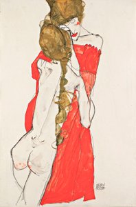 母と娘 - エゴン・シーレ (1890-1918) の作品、紙にガッシュ 作： Egon Schiele