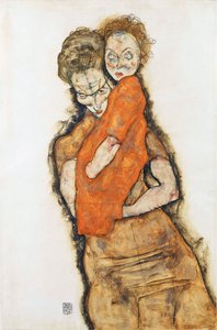 母と子 - シーレ、エゴン (1890-1918) - 1914 - 黒チョーク、グワッシュ、紙 - 48,2x31,9 - レオポルド美術館、ウィーン 作： Egon Schiele
