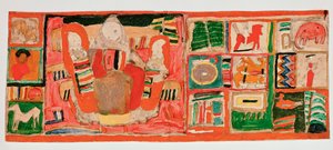 子供と母親、脇の畑のおもちゃ...（厚紙にガッシュと鉛筆） 作： エゴンシーレ