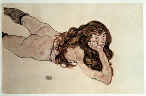 平らな腹のある裸の女性らしい。エゴン・シーレによるドローイング