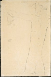 腕を上げた裸の男 (直腸) 作： Egon Schiele