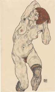 黒ストッキングのヌード、1917年。 作： Egon Schiele