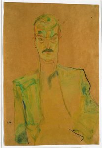 着色された布のヌード、1911（紙にガッシュ付きのトイレと鉛筆） 作： Egon Schiele