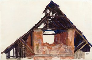 Old Gable (vieux gable) - シーレ、エゴン (1890-1918) - 1913 - 紙にガッシュ - 32x48,6 - レオポルド美術館、ウィーン 作： Egon Schiele