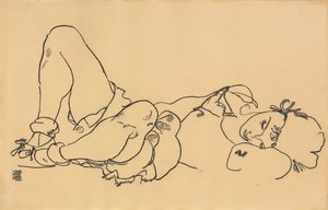 リクライニングウーマン;リクライニング、1918 作： Egon Schiele