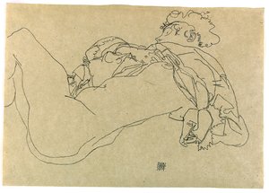 リクライニング女性ヌード、1914 作： Egon Schiele