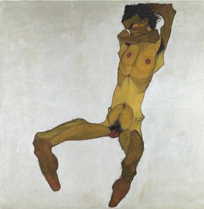 座っている男性ヌード (自画像) - シーレ、エゴン (1890-1918) - 1910 - キャンバスに油彩 - 152,5x150 - レオポルド美術館、ウィーン 作： Egon Schiele