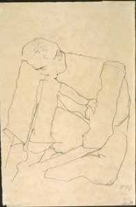 座っている男 (裏面) 作： Egon Schiele