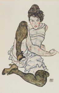 1917年、足を上げて座っている女性。 作： Egon Schiele