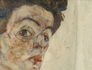 ランタンの実をつけた自画像...(キャンバスに油彩と水彩） 作： エゴンシーレ
