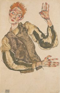 縞模様の腕輪を備えた自画像、1915 作： Egon Schiele