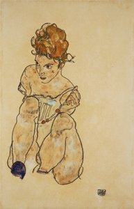 下着に座る少女、1917年 作： Egon Schiele