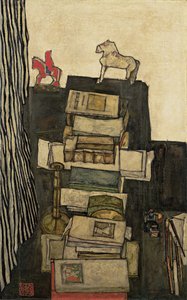 書籍のある静物Schieles Desk、1914