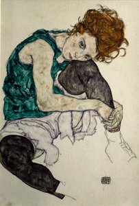 画家の妻 1917年頃 （紙にグワッシュ、水彩、黒クレヨン） 作： Egon Schiele