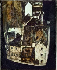 Tote Stadt III (Stadt am blauen Fluss III) [死んだ町 Iii (青い川の町 III)], ... (木に油彩とガッシュ)