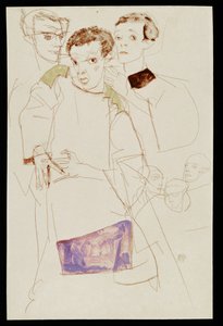 三重の自画像（ガッシュ、水彩、鉛筆） 作： Egon Schiele