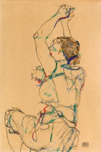 腕を上げた女性、1914年。 作： Egon Schiele