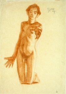 ひざまずく若者、1908年 作： Egon Schiele