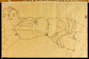 彼女の背中に横たわる若い女性、1915 作： Egon Schiele
