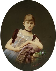 少女の肖像画。 シルバーゼラチン写真、エゴールマキシモビッチオフチャレンコによるガッシュ（?-1902）