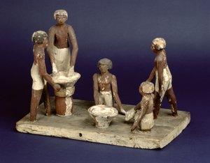 中王国、ベニハサン出身の5人の男性が醸造したモデル。紀元前2035-1668年頃（塗られた木）