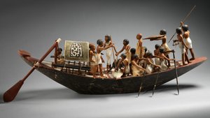 メケトレの墓から出土したスポーツボートの模型、紀元前1981～1975年頃（漆喰と塗装を施した木、麻、麻ひも、銅 作： Egyptian 12th Dynasty