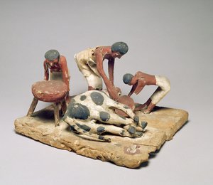 仕事中の肉屋のモデル、ケティの墓、ベニハサン、中王国、紀元前1985年〜1900年（塗装木材）