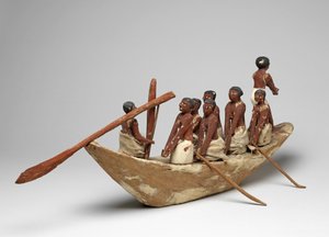 ケティの墓（ベニハサン）中王国の帆船の模型、紀元前2010年頃-紀元前1950年（塗装済み木材とリネン） 作： Egyptian 12th Dynasty