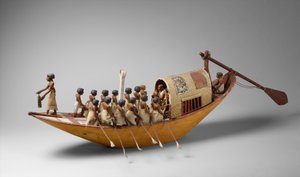 メケトレの墓から漕ぎ出される旅の舟、紀元前1981～1975年頃（木、絵の具、ジェッソ、麻ひも、リネン 作： Egyptian 12th Dynasty